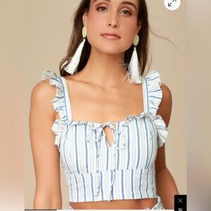 Lulus Blue and White Crop Top